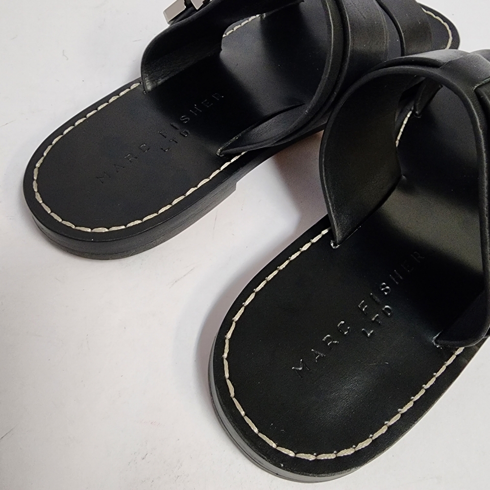 Marc Fisher Black Leather Double-Strap Women's Buckle Sandals Sz 6.5 - Picture 7 of 10